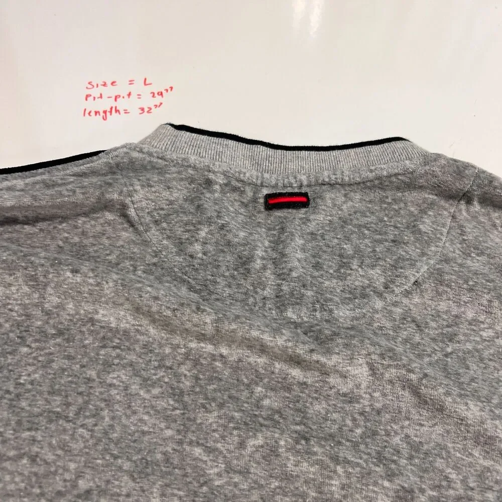 Vintage FUBU Velour Long Sleeve Shirt Men L Gray Black Piping Script Logo 90s - Picture 6 of 7